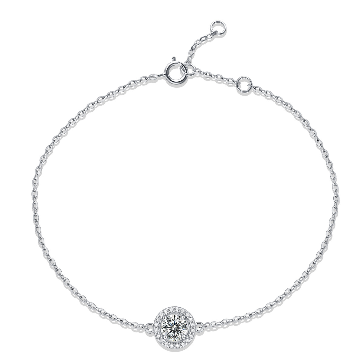 S925 Silver Bracelet Set with Elegant Simple Design Moissanite Round Bag Rhodium Plated Silver Jewelry Gift for Charm Bracelets