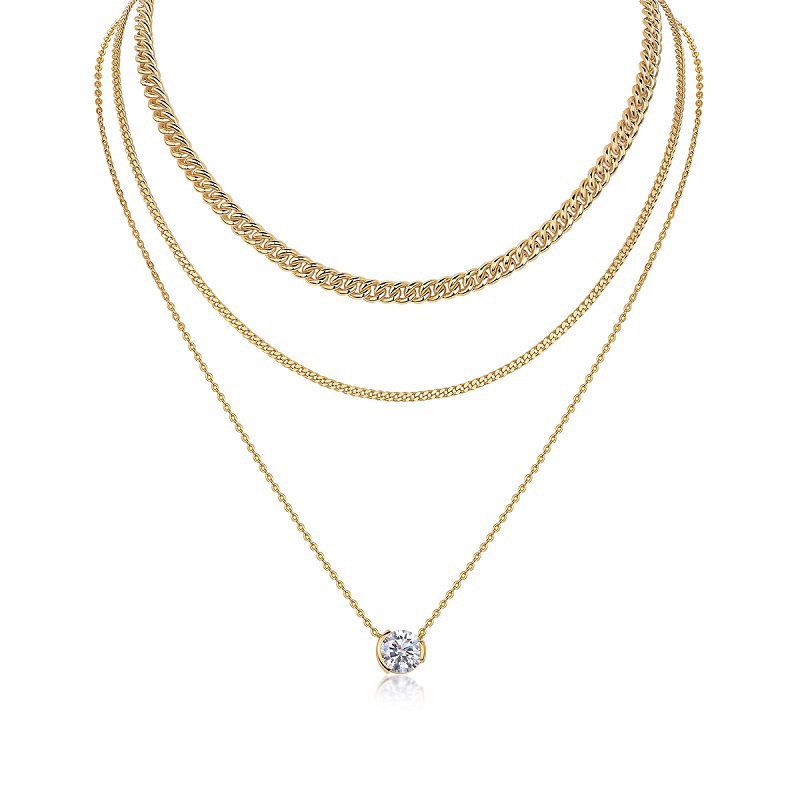 Hot Sale 925 Silver Fine Pendant Necklace Overlapping Clavicle Chain Golden Style Featuring Moissanite Europe-America Design