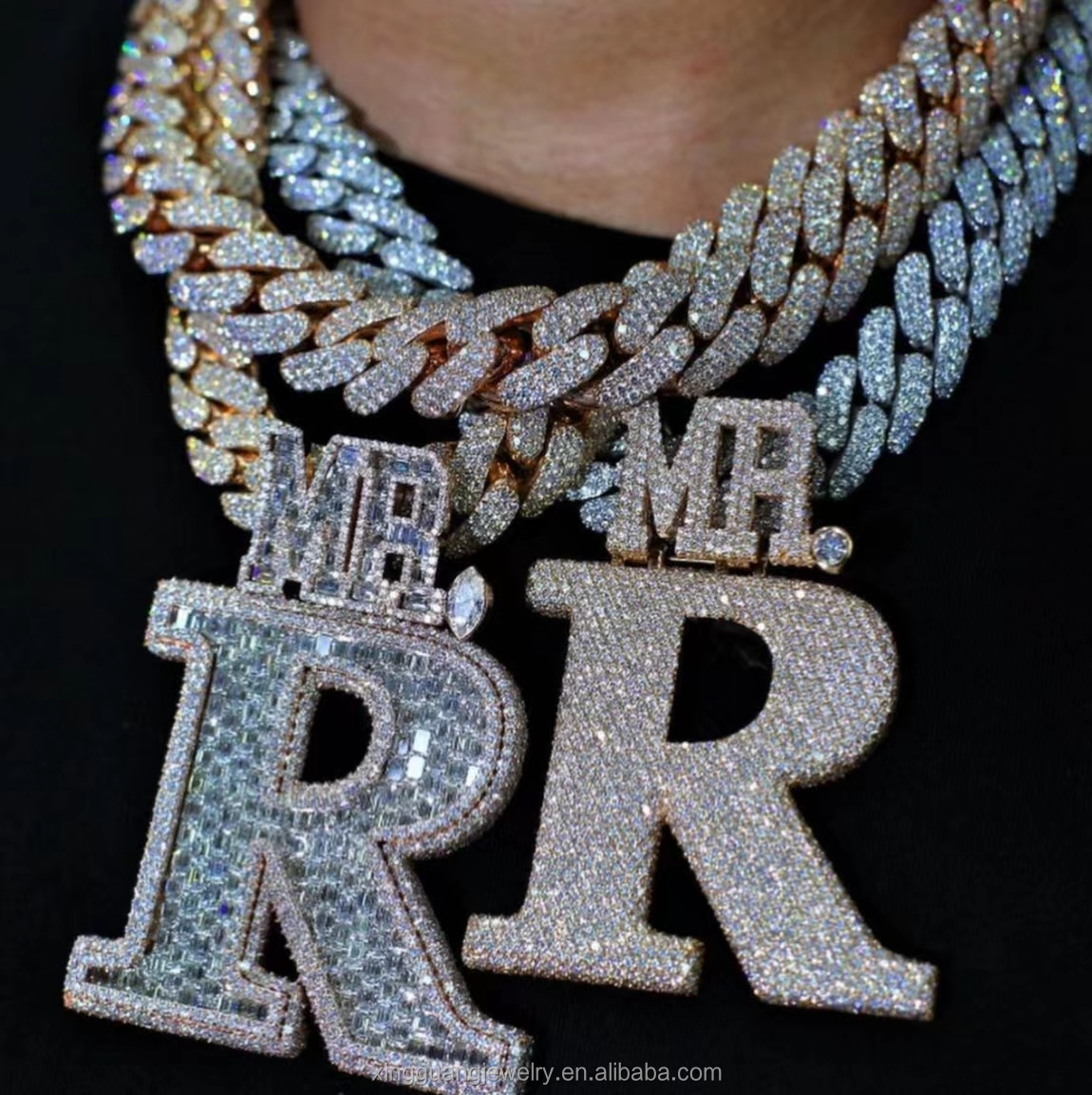 Trendy Iced out Chain Pendant Real 925 Silver Plated Gold VVS Moissanite with Letter Shape Fine Jewelry for Weddings Parties