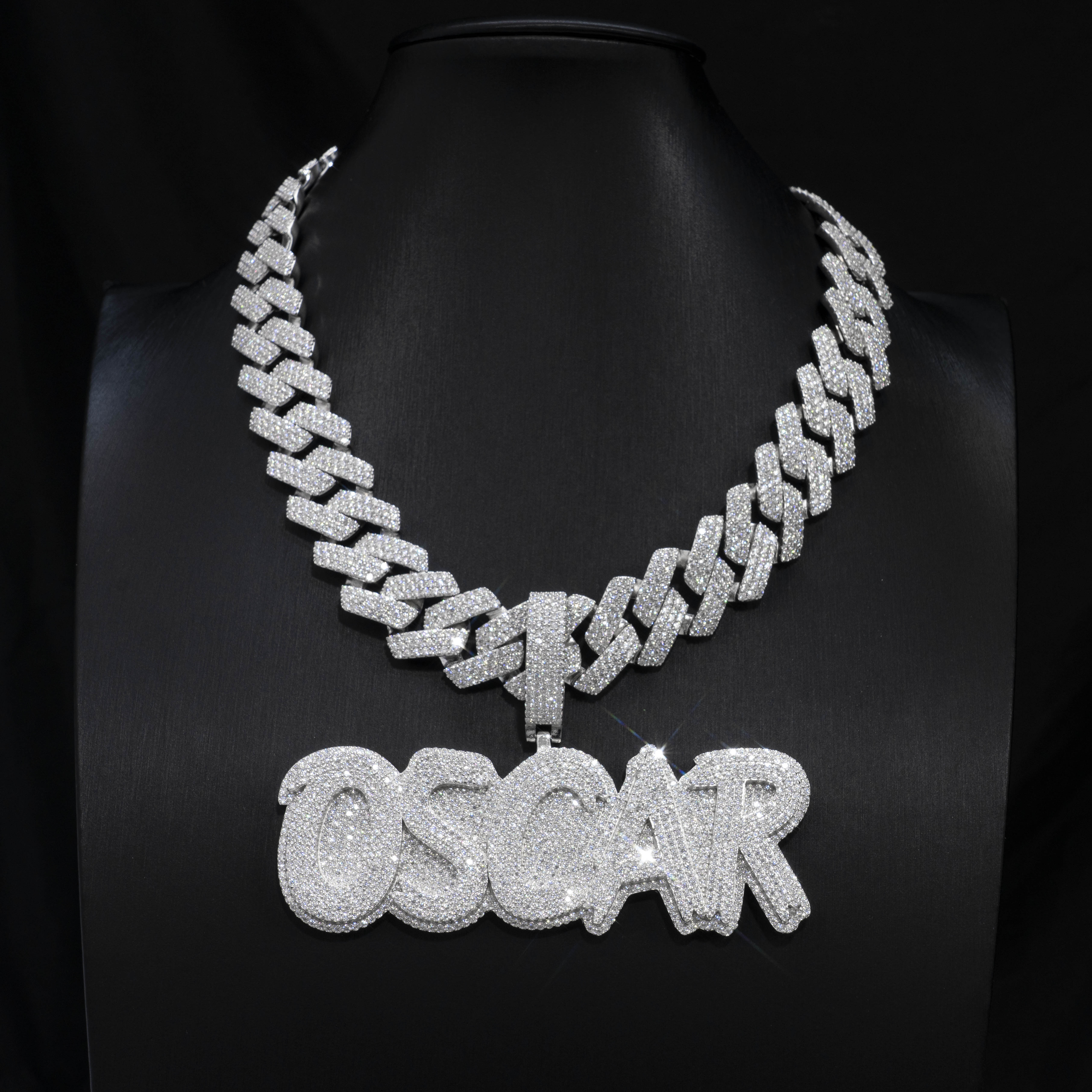 Custom Iced 925 Silver and Gold Plated VVS Moissanite Pendant Link Chain Hip Hop Style Letter Shaped Jewelry