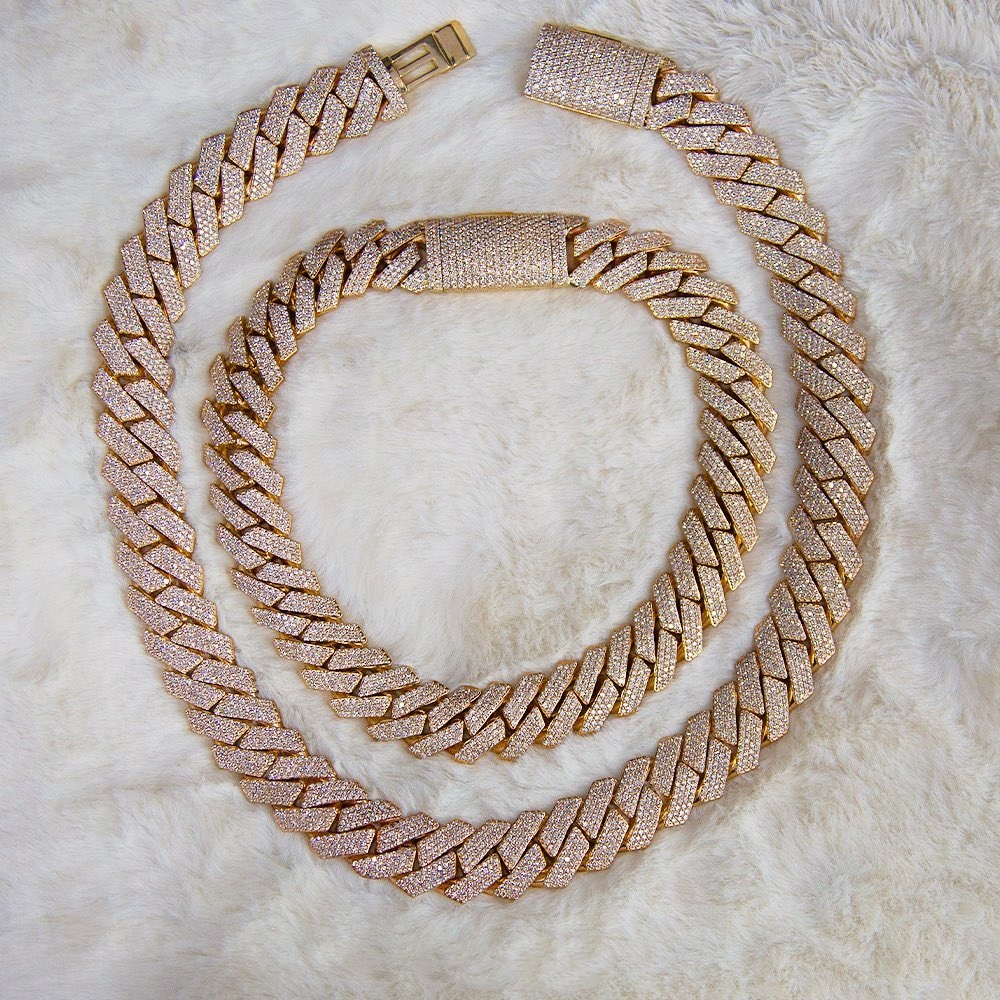 925 Gold Plated 16mm Moissanite Cuban Link Chain Iced VVS Pendant with GRA Certificate Letter Shaped for Party Occasions