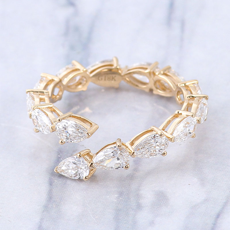 18K Yellow Gold Moissanite Stone Pear Shape Eternity Band Ring 18K Gold Jewelry with Moissanite Ring