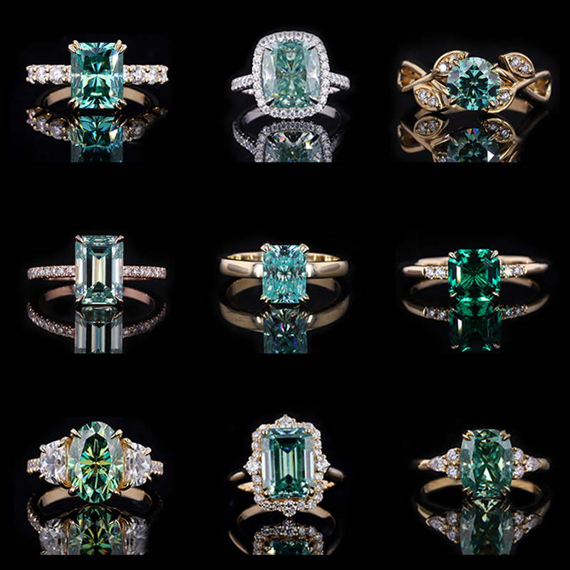 Custom Women's 18K Gold Emerald Green Sapphire Gemstone Wedding Engagement Ring with Moissanite for Engagement & Weddings