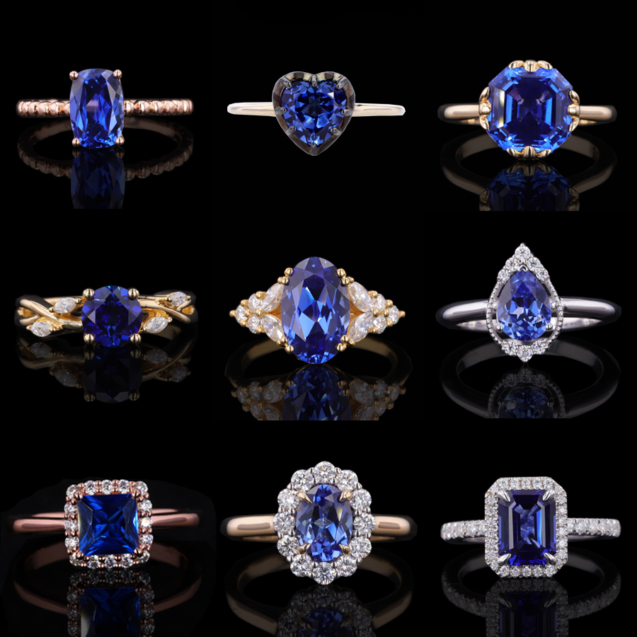 Custom 10K 14K 18K Solid 18K Gold Lab Created Sapphire Engagement Ring Moissanite Jewelry