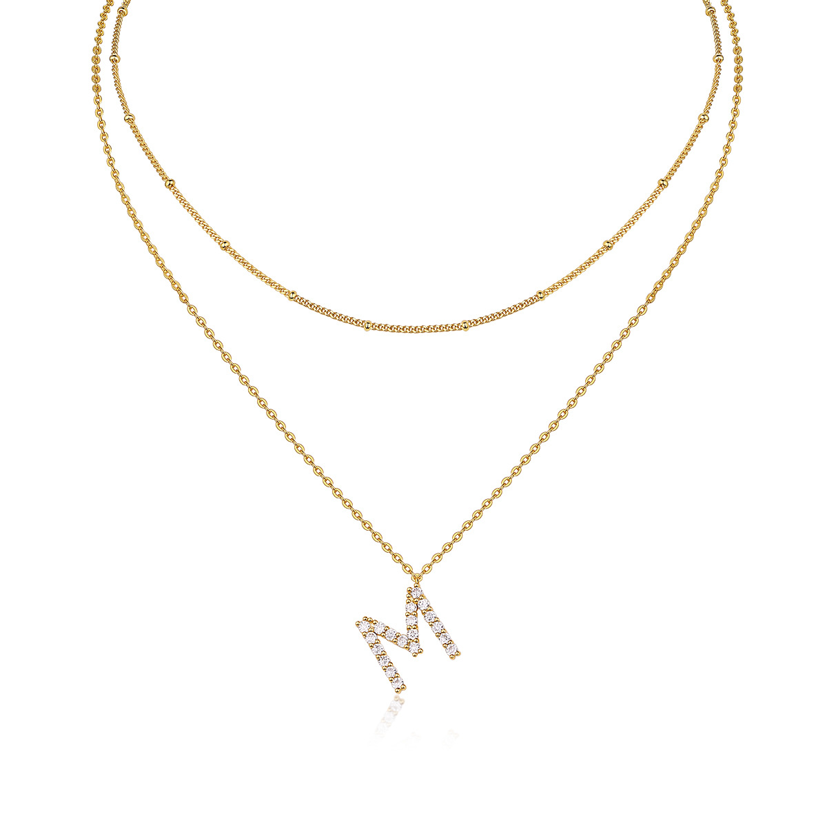 Letter M Moissanite Necklace 925 Sterling Silver Multi Layer Necklace Letter Moissanite Pendant Chain 18k Gold Supplier