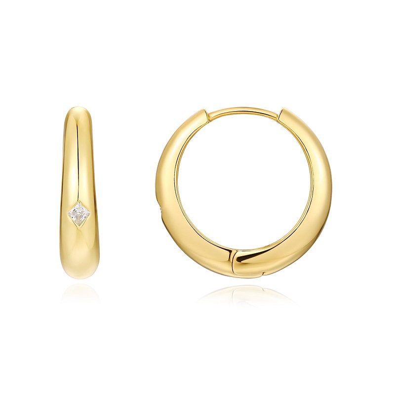 Wholesale 14K Gold Plated Ins Chic Geometric Small Circle Hoop Earrings Simple 18K Gold Supplier for Moissanite Jewelry