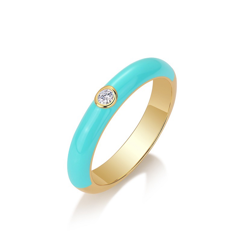 Creative 18K Gold Plated S925 Sterling Silver Ring Retro Colored Minimalist Enamel for Women Supplied by Gold 18K
