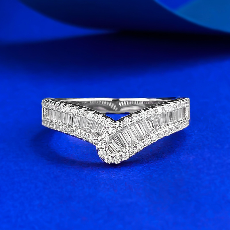 S925 Silver Classic Princess Square V-shaped Row Ring Brilliant Starry River Herringbone Oval Cut for Wedding GIA Certified