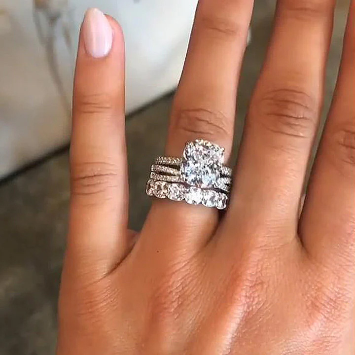 925 Sterling Silver Lab Diamond Wedding Ring Combination Ring 10*10 Ice Flower Cut Simulation Diamond
