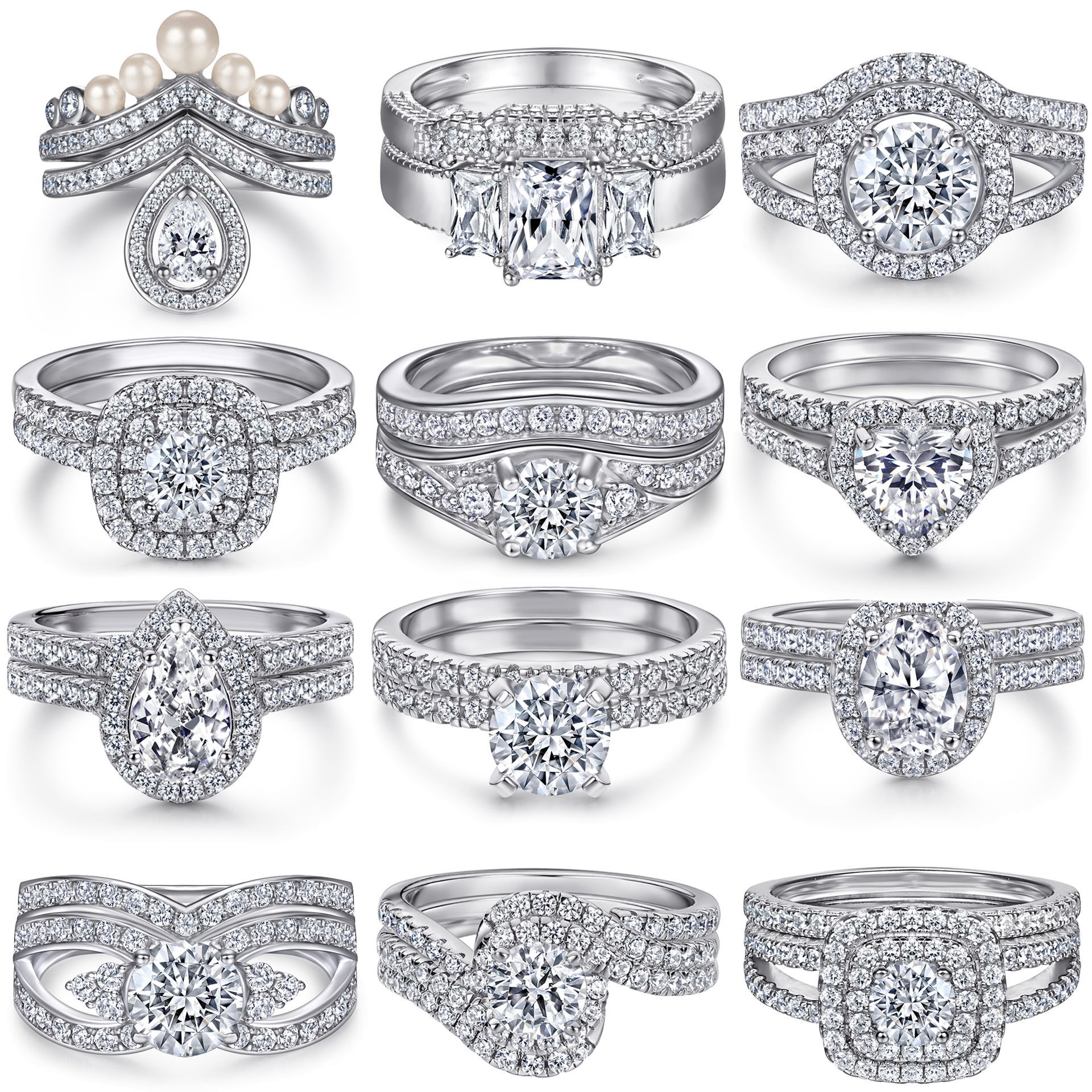 Engagement Couple Wedding Ring Three Pieces Set Lover Bride Ring Marriage Jewelry Party Gift Lab Diamond Ring
