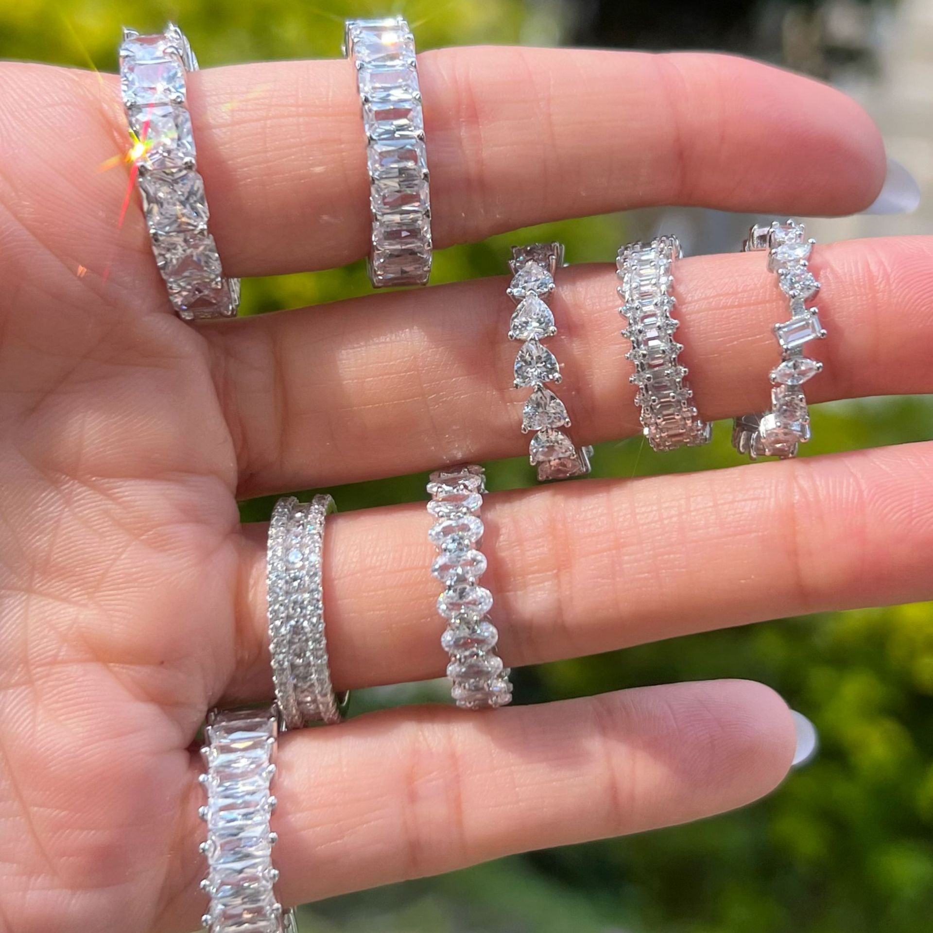 S925 Sterling Silver Micro-Inlaid Full Diamond Row Circle Stacked Ring Lab Diamond Fashionable Style with Rhodium Plating