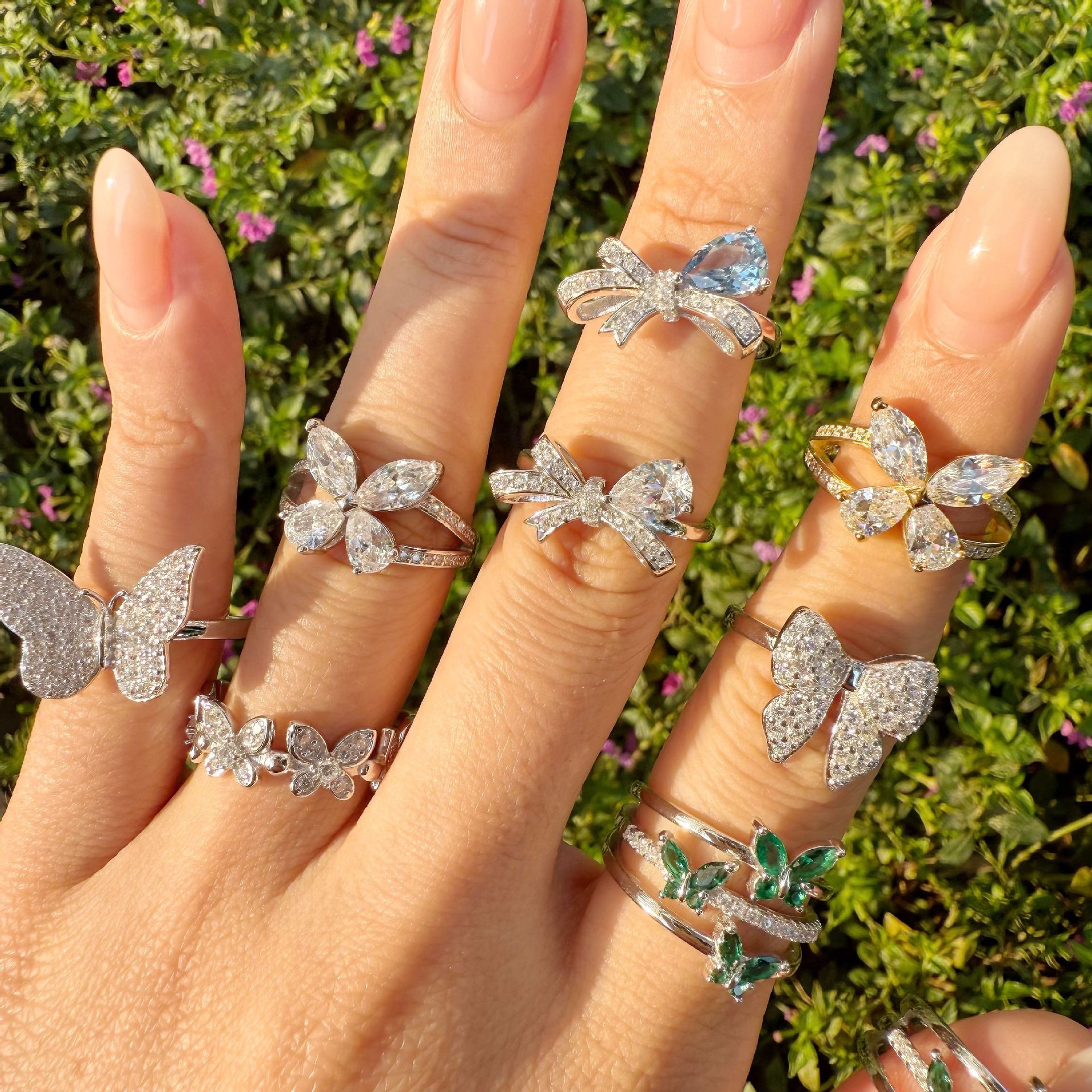 Butterfly Lab Diamond Women's Rings Light Luxury White Gold Ins Hipster Custom Wedding Jewelry Cross Pattern Inlay Certified