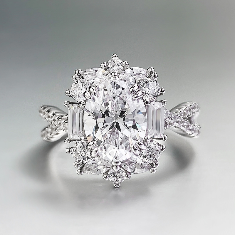 New Ins Style S925 Silver Ring Daily Simple Joker with 7*9 Oval Cut Zircon for Women Lab Diamond Ring