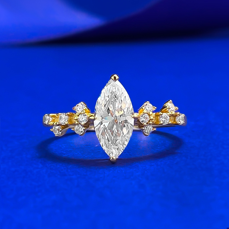 S925 Silver Fine Ring Daily Fashion 5*10mm Horse Eye Simulation Lab Diamond Rhodium Plated Ring