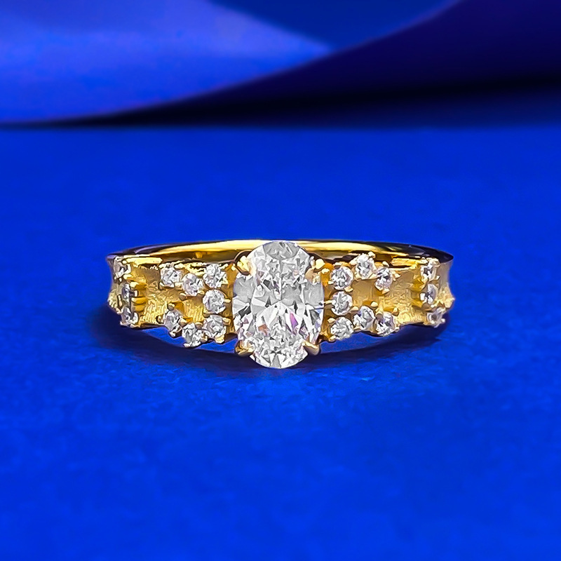 S925 Silver Gold-Plated Ring 5*7mm Egg-Shaped Oval Cut with Zircon Middle Ancient Pigeon Egg Fingertip Elf Lab Diamond Ring