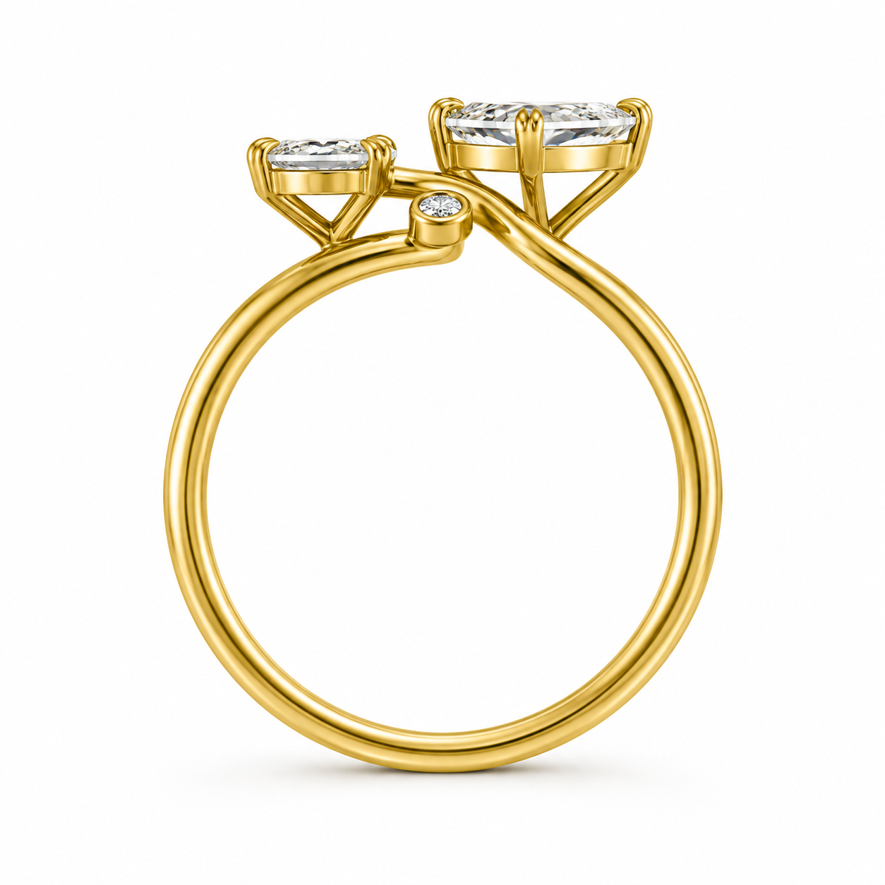 Lab Grown Diamond 14k Yellow Gold Platinum Plated Luxury IGI Certified Toi Et Moi Pear Shape Oval Two Stone Ring for Women