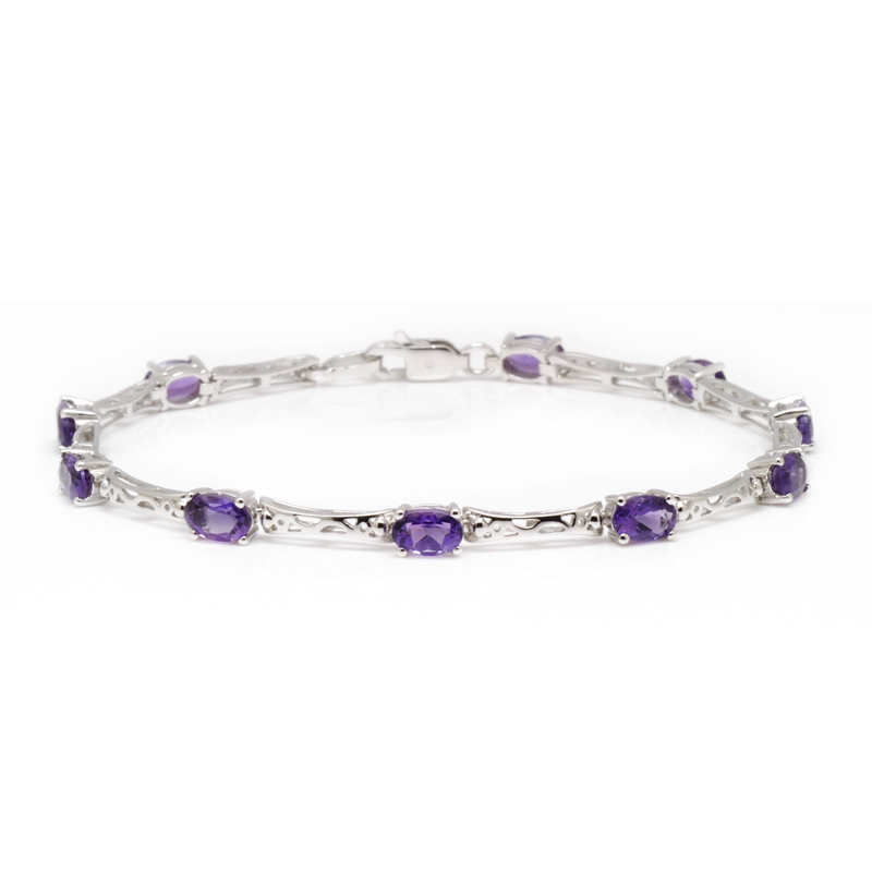 Excellent Quality 925 Sterling Silver Tennis Chain Bracelet with Natural Amethyst Stone Gold Accent Jewelry