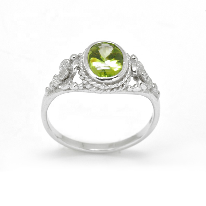 Wholesale Custom Promotion Gemstone Peridot Jewelry 925 Sterling Silver Ring With Natural Peridot Stone