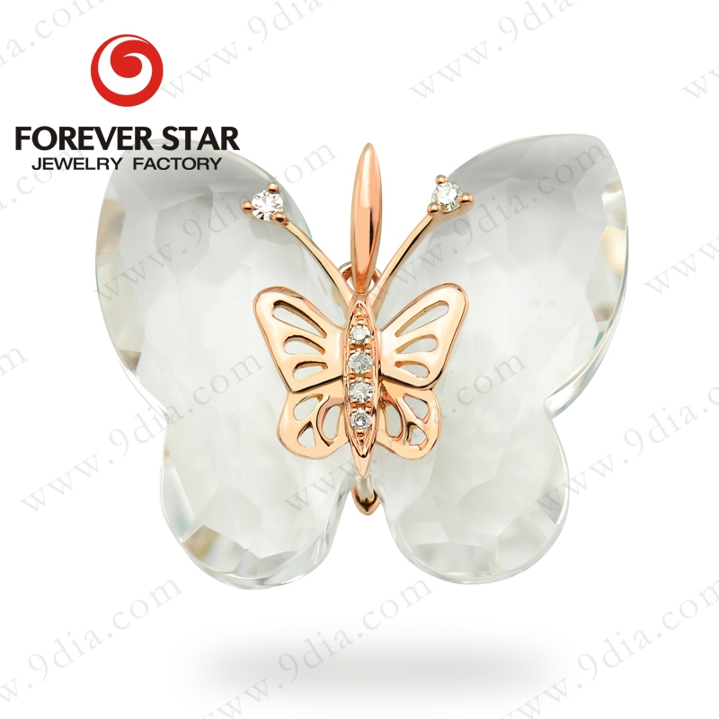 White Quartz butterfly Pendant 18k Gold Women Necklace Pendant