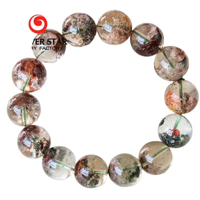 Natural Multicolor Round and Star Shaped Rutilated Quartz Bracelet Green Mineral Gemstones