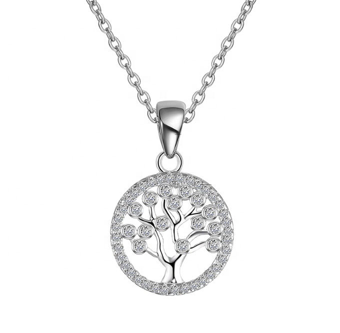 Rhodium Plated Charm Necklace Tree of Life Necklace 925