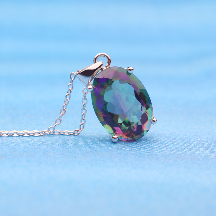 Oval 10*14 rainbow Mystic Fire Topaz Loose Gemstone 925 Sterling Silver  Pendant