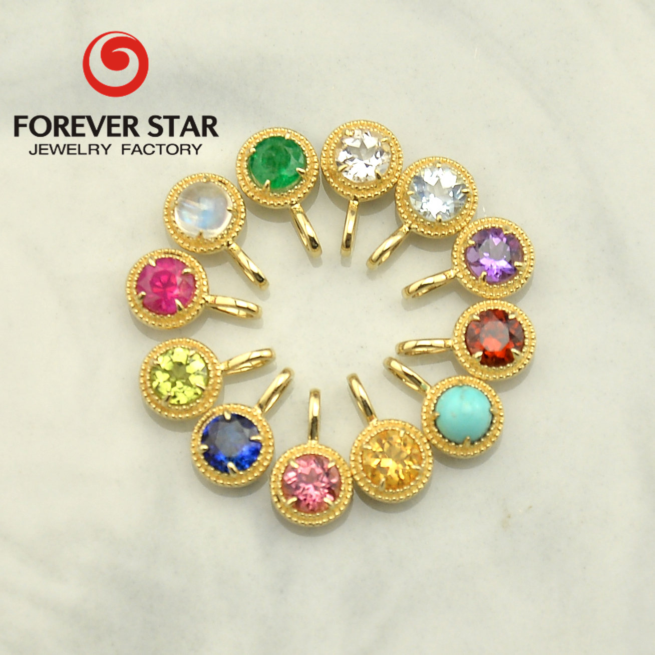 Gold Jewelry Custom Gold Birthstone Gemstone Pendants Charm Necklace