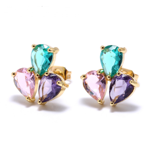 2020 New Arrive Young Colorful Glass Three Stone Designer Stud Earrings Jewelry